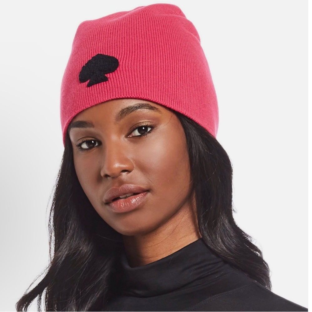 Hot pink beanie with black spade